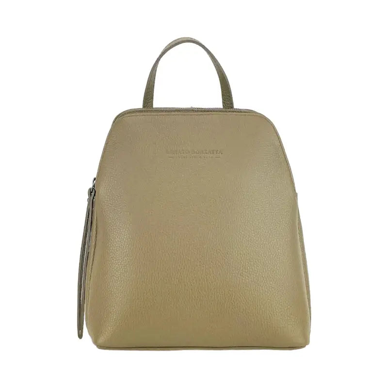 RB1018AQ | Zaino Donna Doppio scomparto in Vera Pelle Made in Italy con spallacci regolabili. Accessori in metallo Canna di Fucile - Colore Taupe - Dimensioni: cm 26 x 30 x 14,5-2