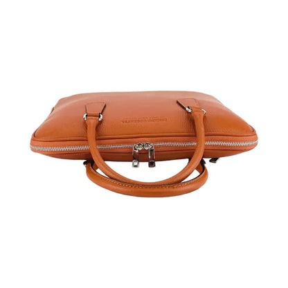 RB1019L | Cartella Business Unisex in Vera Pelle Made in Italy con tracolla removibile. Attacchi con moschettoni in metallo Nickel Lucido - Colore Arancione - Dimensioni: cm 37 x 29 x 6,5-3