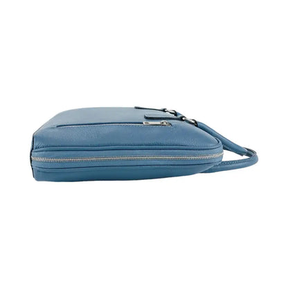 RB1019P | Cartella Business Unisex in Vera Pelle Made in Italy con tracolla removibile. Attacchi con moschettoni in metallo Nickel Lucido - Colore Avio - Dimensioni: cm 37 x 29 x 6,5-2