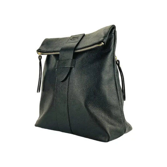 RB1021A | Zaino Donna Morbido in Vera Pelle Made in Italy con Spallacci regolabili. Chiusura lampo e Accessori in metallo Oro Lucido - Colore Nero - Dimensioni: cm 30 x 34 x 10,5-1