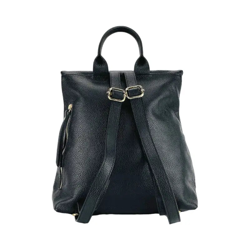 RB1021A | Zaino Donna Morbido in Vera Pelle Made in Italy con Spallacci regolabili. Chiusura lampo e Accessori in metallo Oro Lucido - Colore Nero - Dimensioni: cm 30 x 34 x 10,5-4