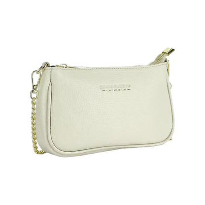 RB1022AB | Borsa Piccola in Vera Pelle Made in Italy con Tracolla a catena removibile. Chiusura con lampo e Accessori in metallo Oro Lucido - Colore Avorio - Dimensioni: cm 20 x 12 x 6-3
