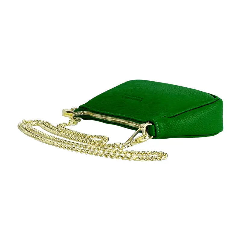 RB1022E | Borsa Piccola in Vera Pelle Made in Italy con Tracolla a catena removibile. Chiusura con lampo e Accessori in metallo Oro Lucido - Colore Verde-3