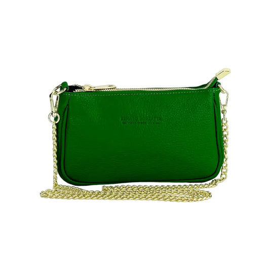 RB1022E | Borsa Piccola in Vera Pelle Made in Italy con Tracolla a catena removibile. Chiusura con lampo e Accessori in metallo Oro Lucido - Colore Verde-1