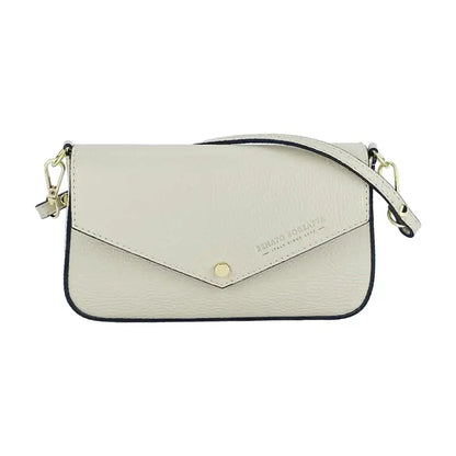 RB1023AB | Borsa piccola a Spalla con Tracolla a catena removibile in Vera Pelle Made in Italy. Pattina di Chiusura. Accessori in metallo Oro Lucido - Colore Avorio - Dimensioni: cm 22 x 12 x 3-1