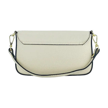 RB1023AB | Borsa piccola a Spalla con Tracolla a catena removibile in Vera Pelle Made in Italy. Pattina di Chiusura. Accessori in metallo Oro Lucido - Colore Avorio - Dimensioni: cm 22 x 12 x 3-4