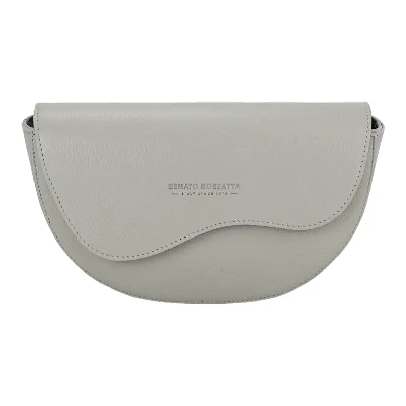 RB1027BO  | Borsa Donna a Bandoliera stondata in Vera Pelle Made in Italy. Tracolla removibile e regolabile in pelle. Accessori Nickel Lucido - Colore Ghiaccio - Dimensioni: cm 25 x 15 x 9-1