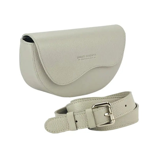 RB1027BO  | Borsa Donna a Bandoliera stondata in Vera Pelle Made in Italy. Tracolla removibile e regolabile in pelle. Accessori Nickel Lucido - Colore Ghiaccio - Dimensioni: cm 25 x 15 x 9-0