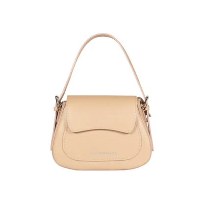RB1030AL | Borsa Donna a Spalla EMMA con pattina in Vera Pelle Made in Italy. Accessori in metallo Argento Lucido - Colore Beige - Dimensioni: cm 24 x 18 x 9 + 14,5 (Luce manico)-0