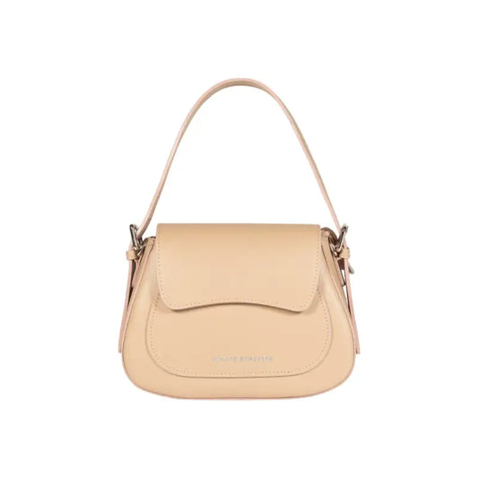 RB1030AL | Borsa Donna a Spalla EMMA con pattina in Vera Pelle Made in Italy. Accessori in metallo Argento Lucido - Colore Beige - Dimensioni: cm 24 x 18 x 9 + 14,5 (Luce manico)-0