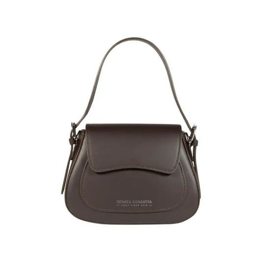 RB1030B | Borsa Donna a Spalla EMMA con pattina in Vera Pelle Made in Italy. Accessori in metallo Argento Lucido - Colore Testa Moro - Dimensioni: cm 24 x 18 x 9 + 14,5 (Luce manico)-0