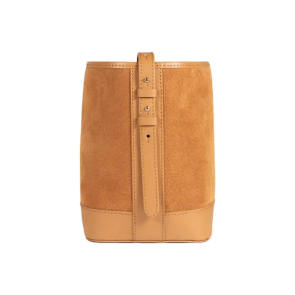 RB1031CQ  | Borsa Donna a Secchiello BRENDA in Vera Pelle Made in Italy. Accessori in metallo Oro Lucido - Colore Cuoio - Dimensioni: cm 25 x 23,5 x 17-2