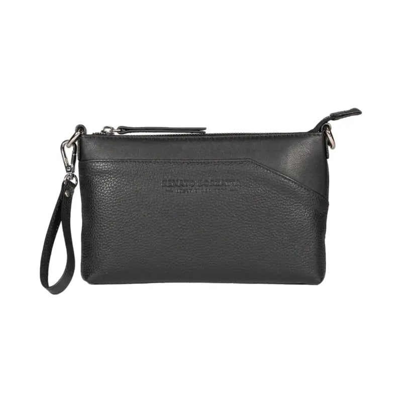 RB2003A | Borsa a Tracolla/Polso in Vera Pelle pieno fiore, grana dollaro/leggera. Tracolla e maniglia removibili. Colore Nero. -1