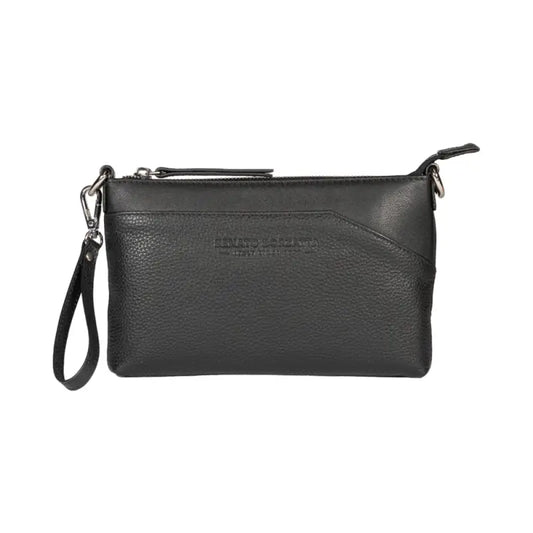 RB2003A | Borsa a Tracolla/Polso in Vera Pelle pieno fiore, grana dollaro/leggera. Tracolla e maniglia removibili. Colore Nero. -1