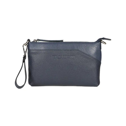 RB2003D | Borsa a Tracolla/Polso in Vera Pelle pieno fiore, grana dollaro/leggera. Tracolla e maniglia removibili. Colore Blu. Dimensioni: cm 22 x 14 x 2,5. Confezione: Sacchetto in Tessuto non Tessuto-1