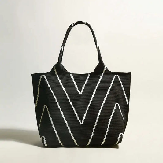 Retro Chevron Black Canvas Tote Bag-0