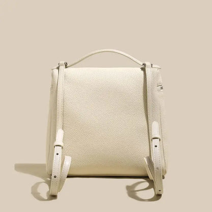 Solid Leather Backpack with Double Zippers-4