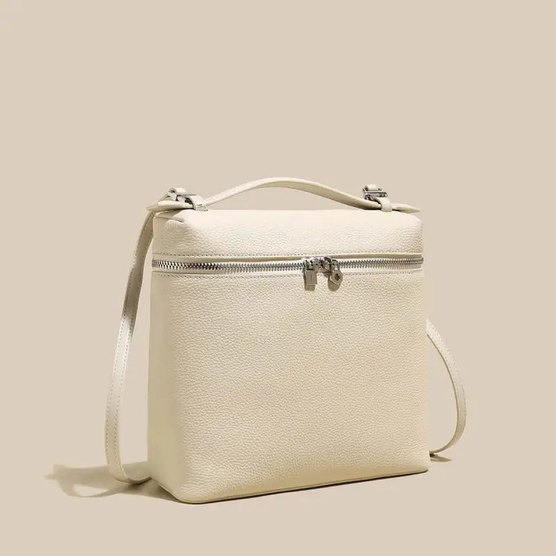 Solid Leather Backpack with Double Zippers-3
