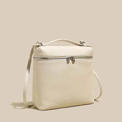 Solid Leather Backpack with Double Zippers-3