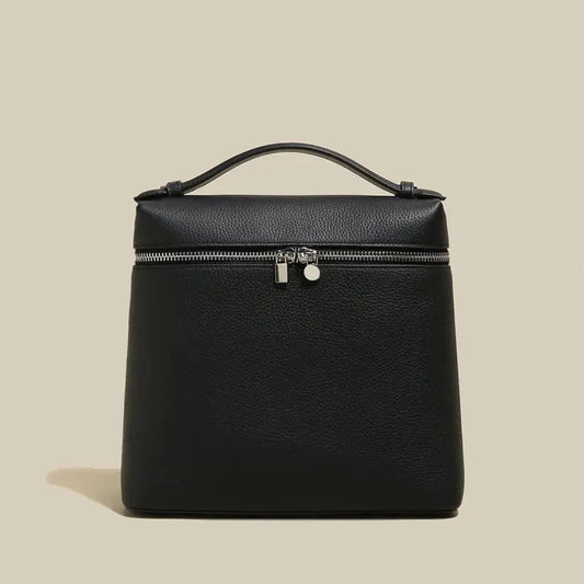Solid Leather Backpack with Double Zippers-0