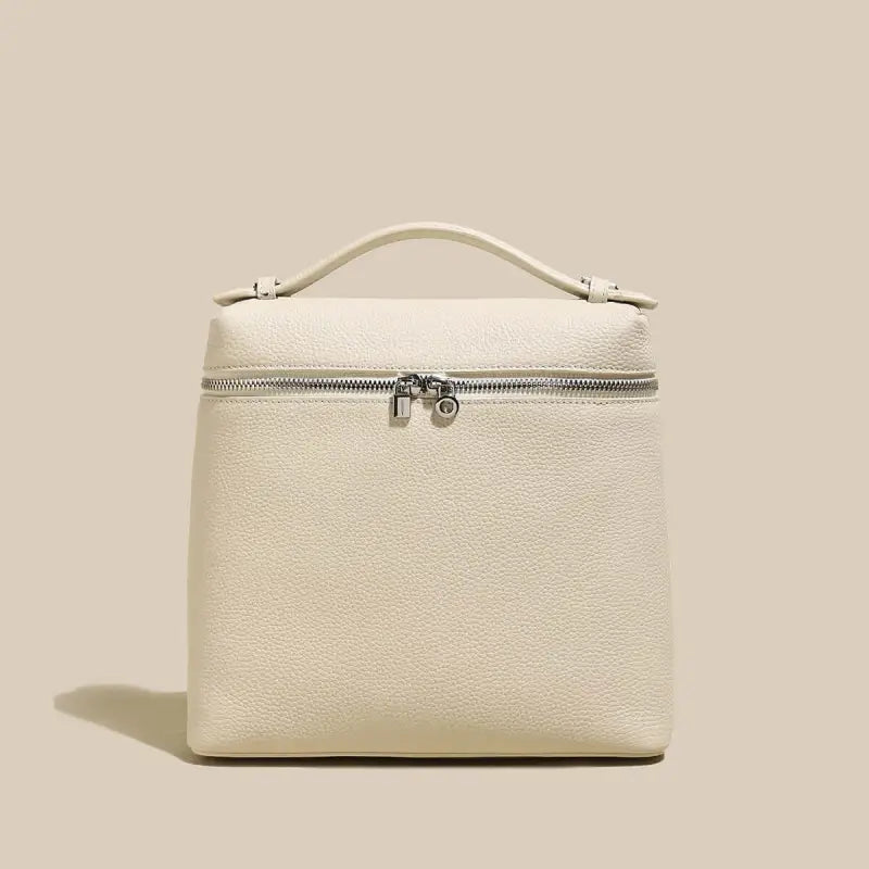 Solid Leather Backpack with Double Zippers-2