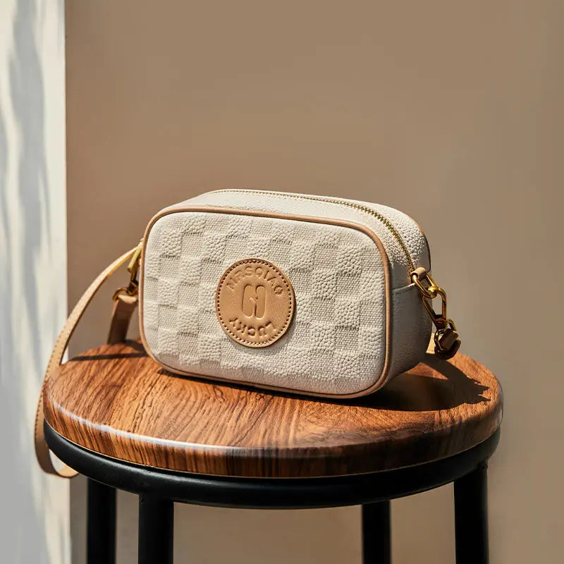 Versatile Checkered Leather Shoulder Bag-1